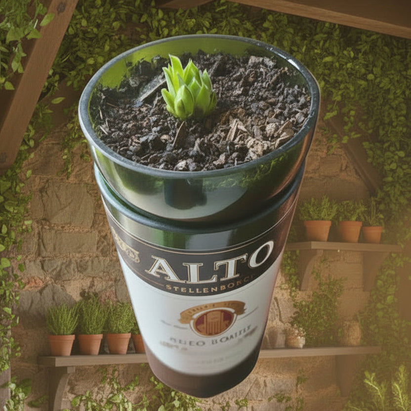 Bespoke Recycled self-watering planter with succulent in LP Bowl