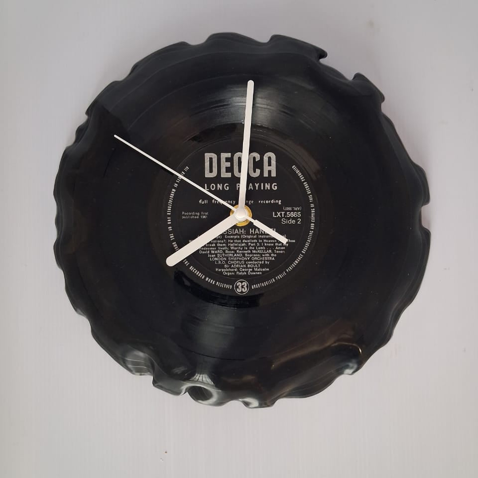 Bespoke Loosely Shaped and Tight Folded Edge Messiah LP Clock