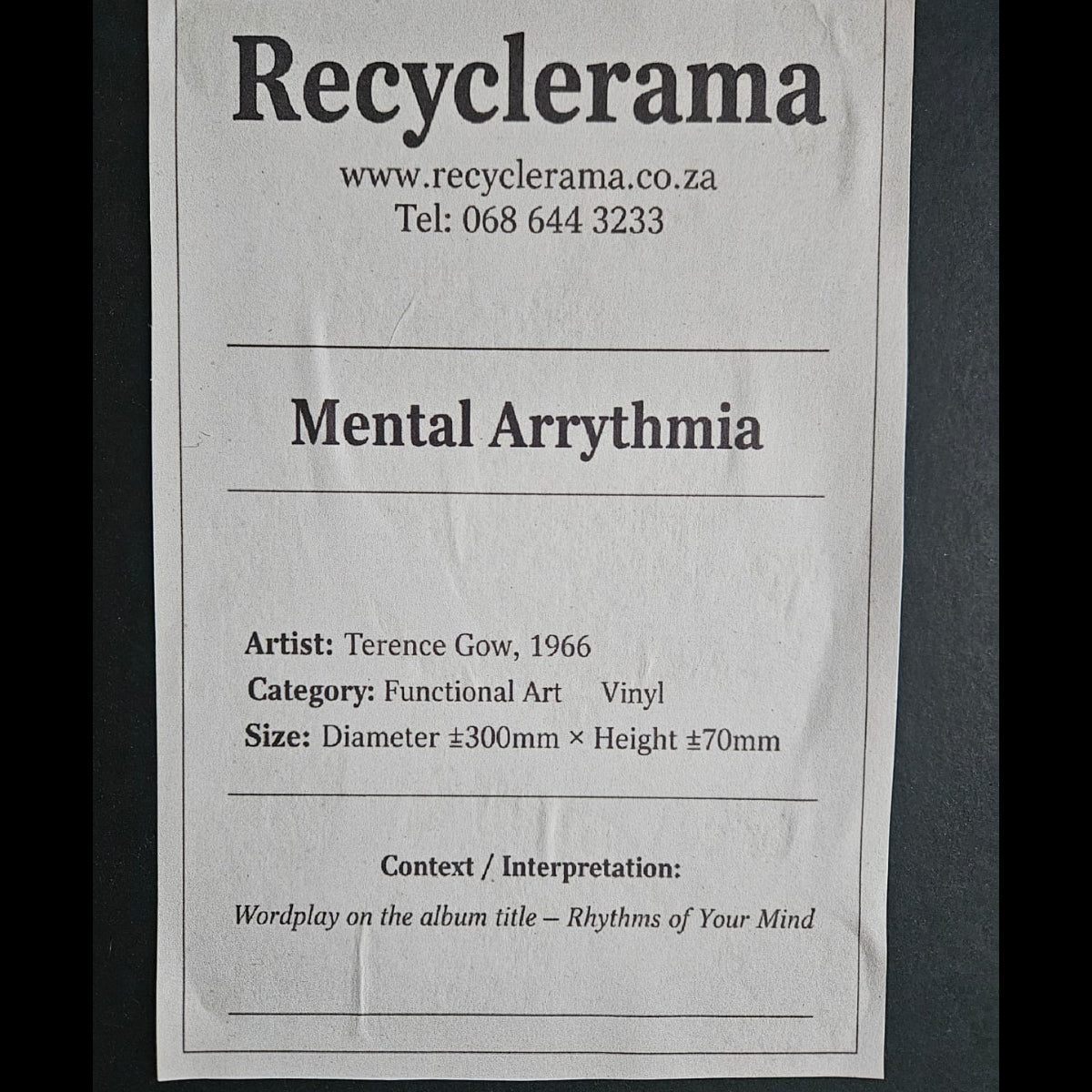 "Functional Art" Bespoke Upcycled Lp Clock - Mental Arrythmia