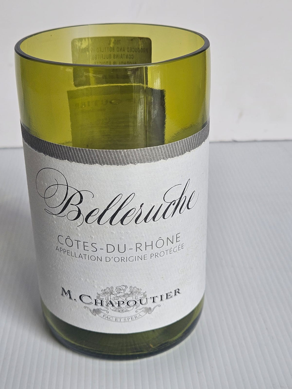 Bespoke handcrafted cut and ground Belleruche Côtes-du-Rhône bottle