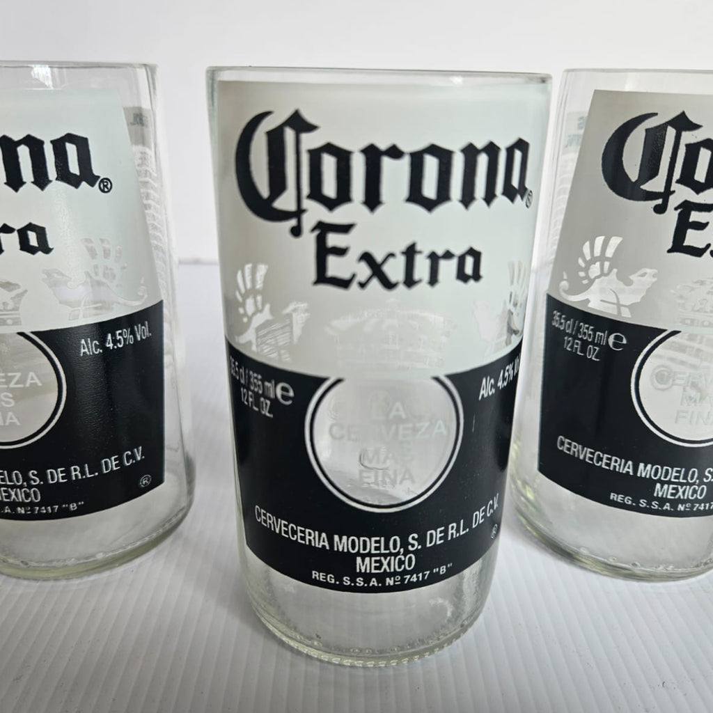 Set of 3 bespoke Handcrafted Corona Drinking Glasses/ Vases etc.