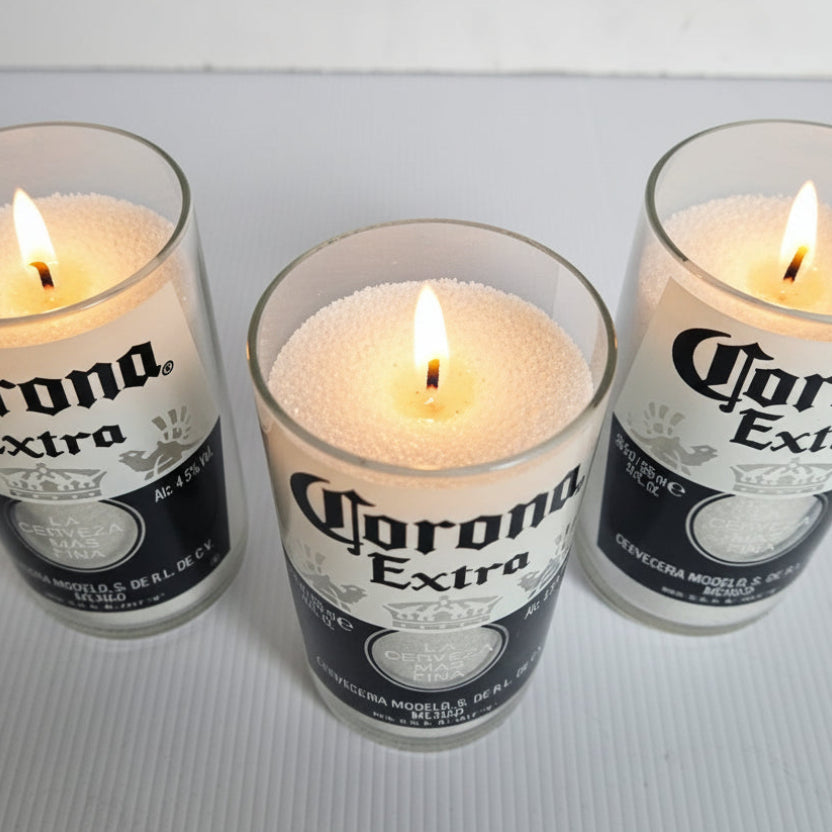 Set of 3 bespoke Handcrafted Corona Drinking Glasses/ Vases etc.