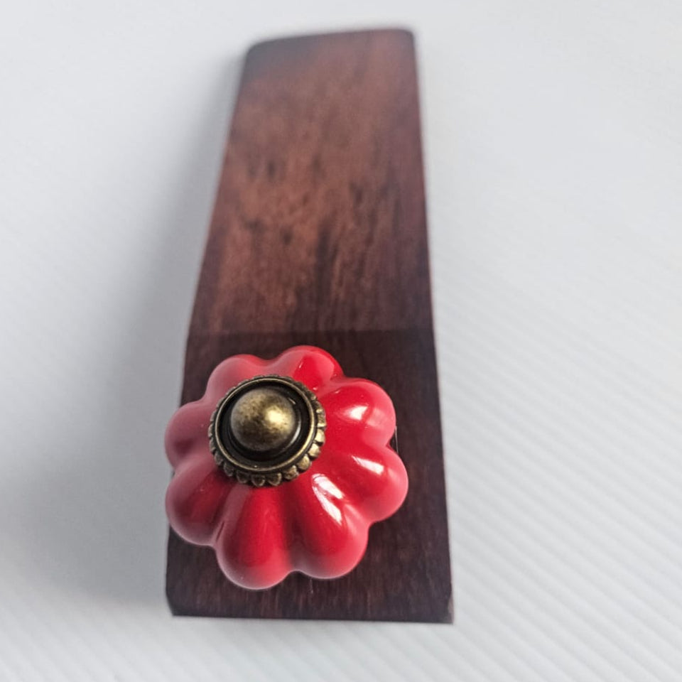 Wooden Door Wedge / Stopper with Red Knob - Narrow