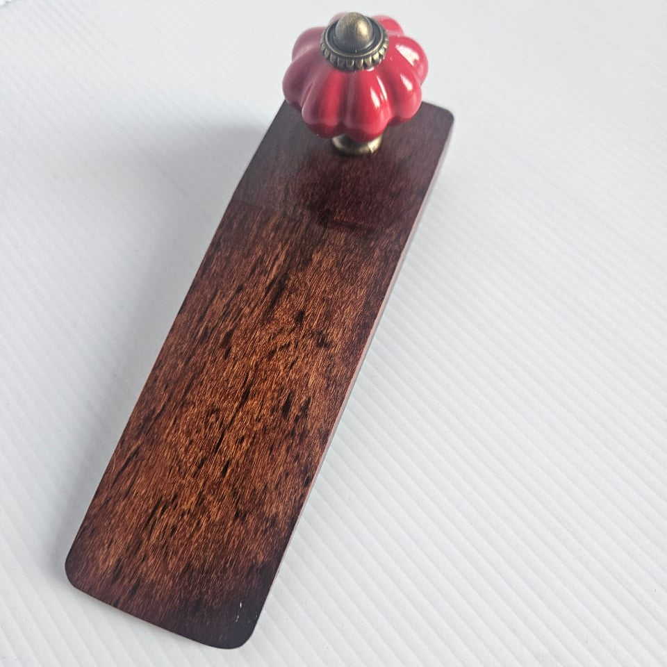 Wooden Door Wedge / Stopper with Red Knob - Narrow