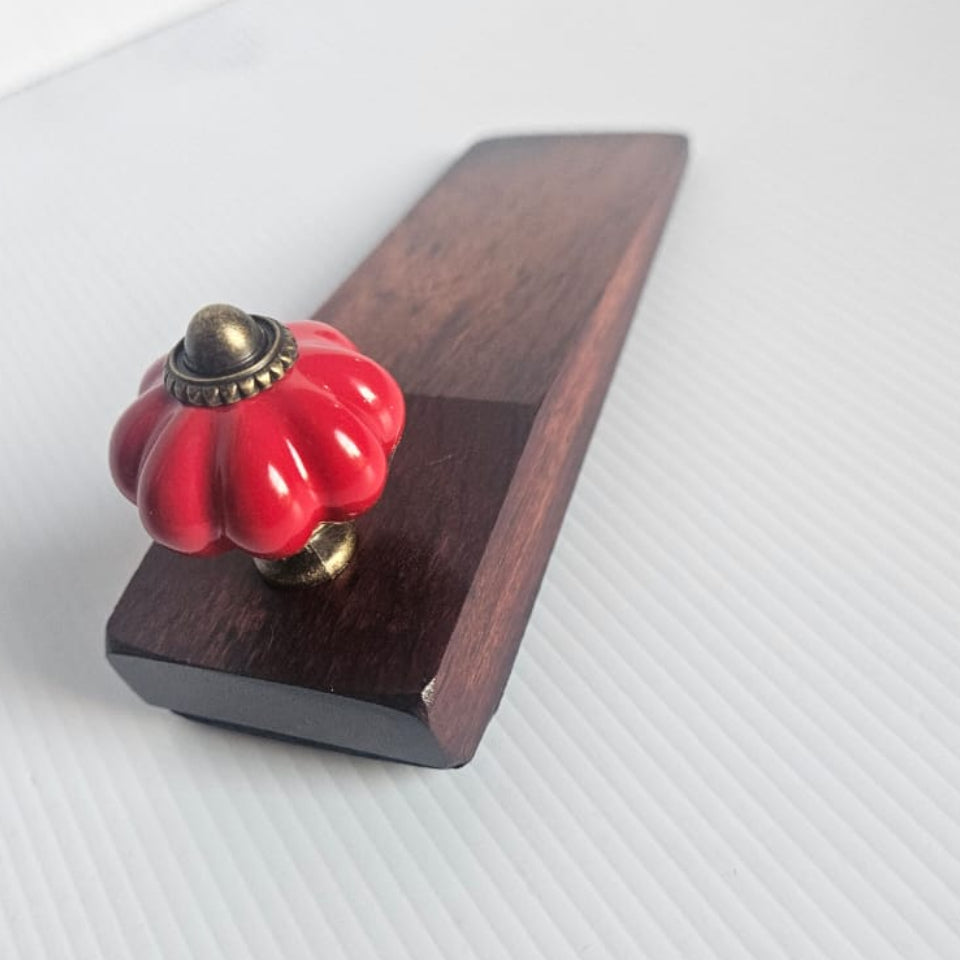 Wooden Door Wedge / Stopper with Red Knob - Narrow