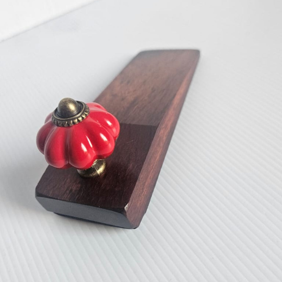 Wooden Door Wedge / Stopper with Red Knob - Narrow