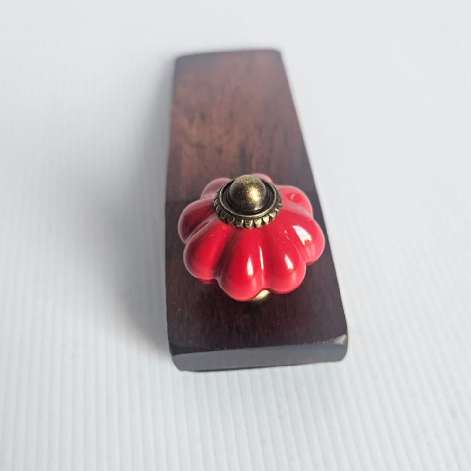 Wooden Door Wedge / Stopper with Red Knob - Narrow