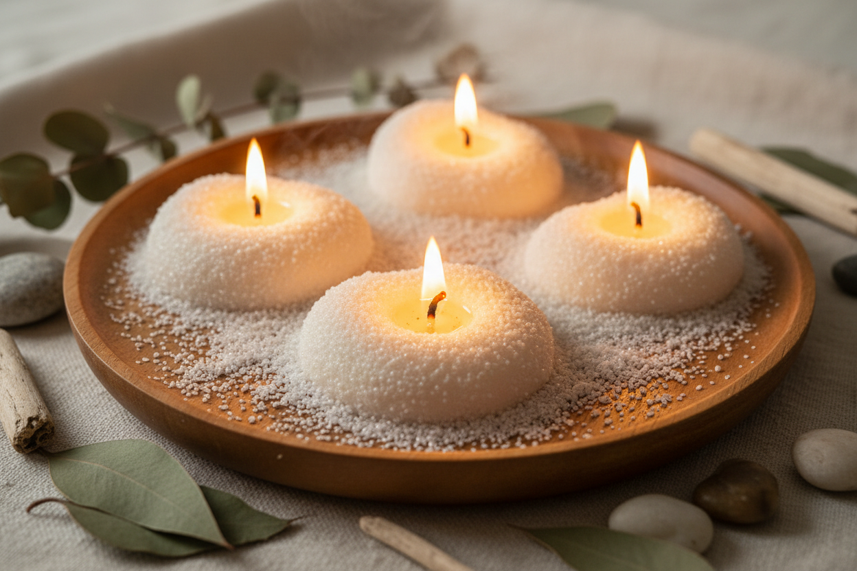 Multiple fine powdery sand wax heaps