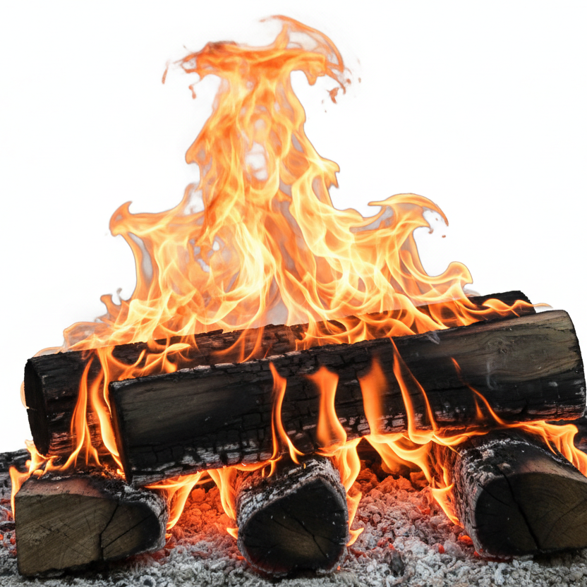 wood fire with white background 